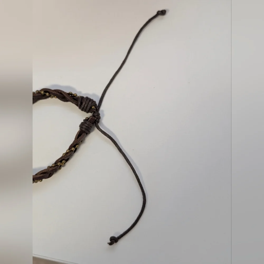 Braided Leather Bracelet with Brass Accents